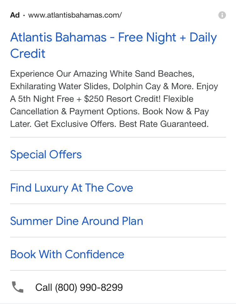 mobile ppc ad for atlantis bahamas