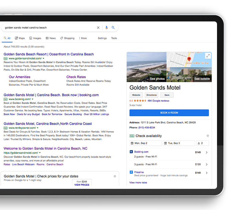 screenshot of serp for golden sands beach resort