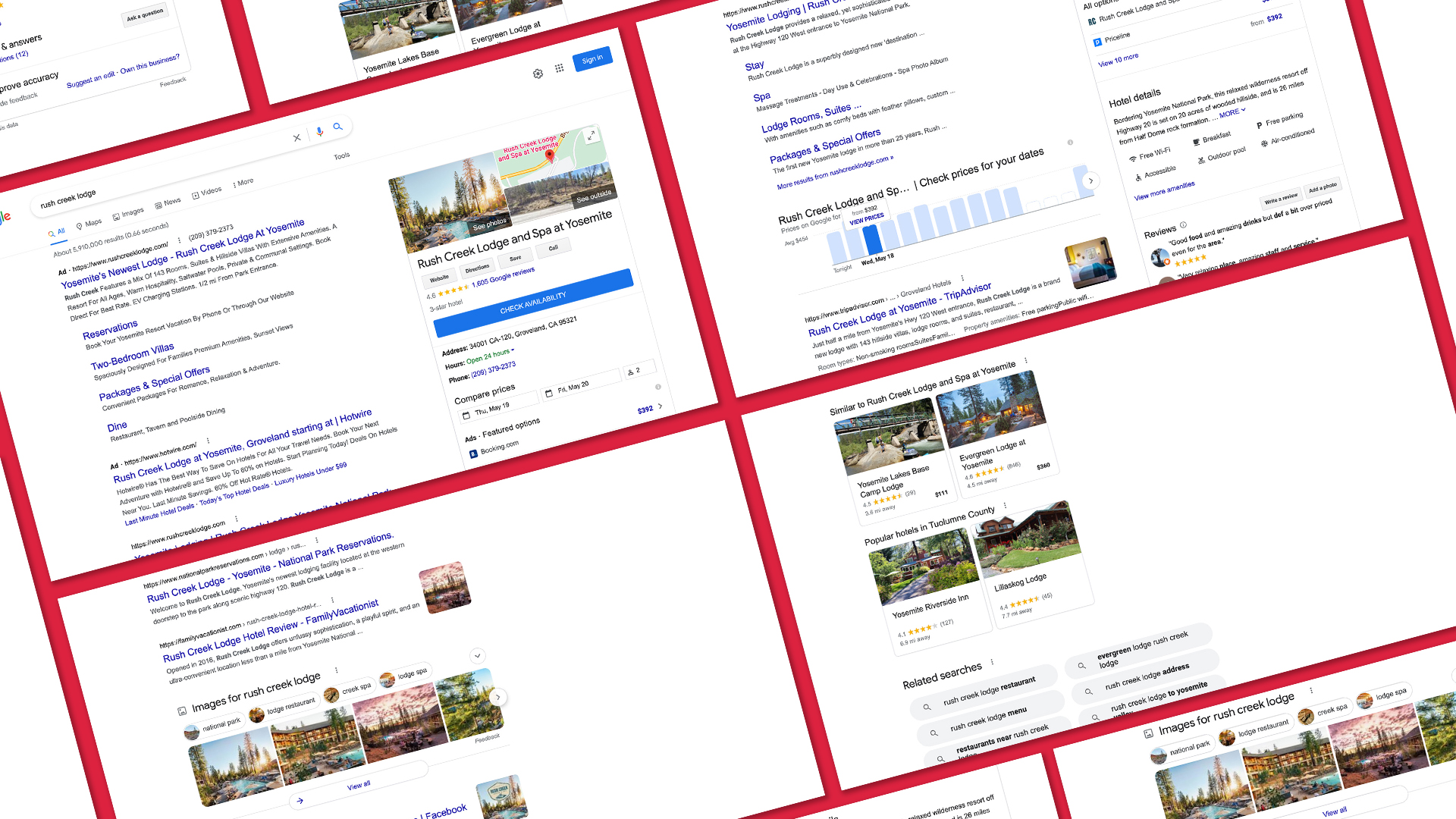 tiled screenshots of rush creek lodge serp