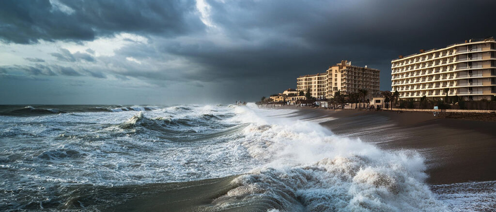 hotel on beach, ahead of storm