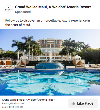 Grand Wailea Maui Facebook page like ad.