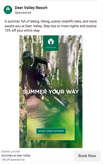 Deer Valley Resort conversion ad promoting summer stays.